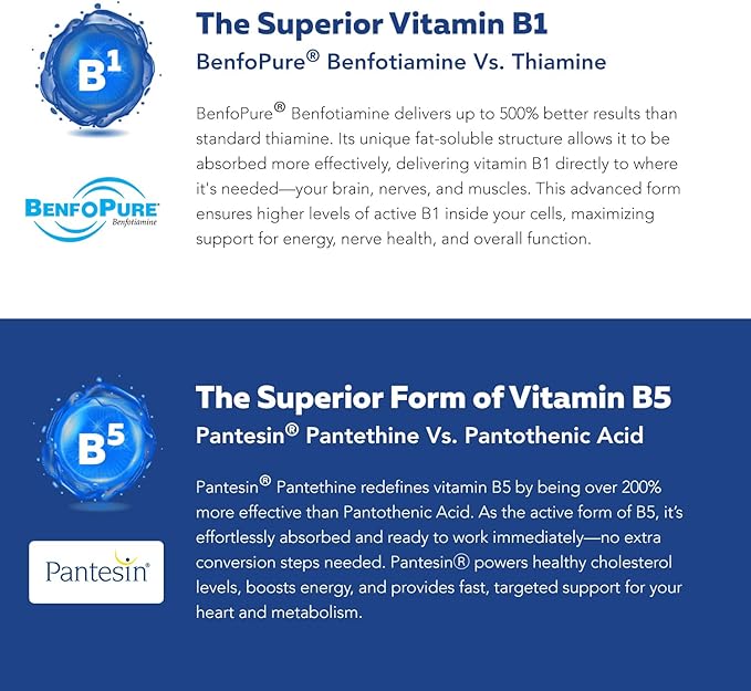 BioActive Vitamin B Complex - Blood Stream Ready, Methylated B Complex - Featuring Methylfolate, 3 BioActive Forms of B12, BenfoPure® B1 & Pantesin® B5 - 12 B Vitamins in Clinical Doses - 60 Servings