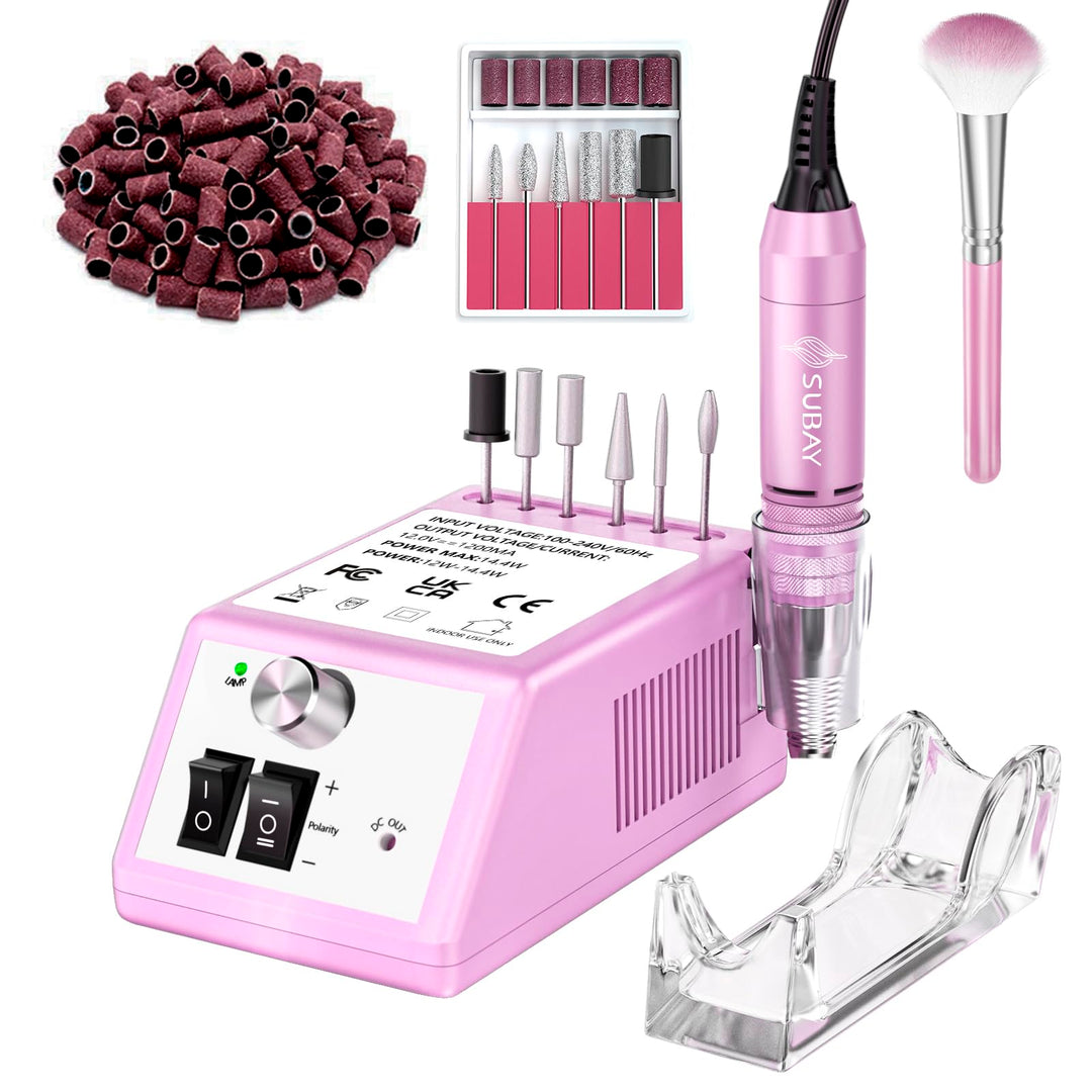 Subay 30000Rpm Professional Nail Drill Machine For Acrylic Nails, Gel Nail, Nail Art Polisher Sets With 6 Bits Easy Build-In Bit