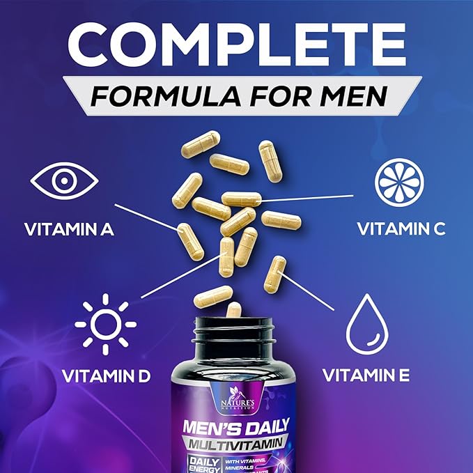 Multivitamin for Men - Mens Multivitamins for Daily Nutritional Support, Men's Multivitamin with Vitamin A, C, D, E, B12, Zinc & More, Immune Health & Energy Support Vitamins Supplement - 60 Capsules