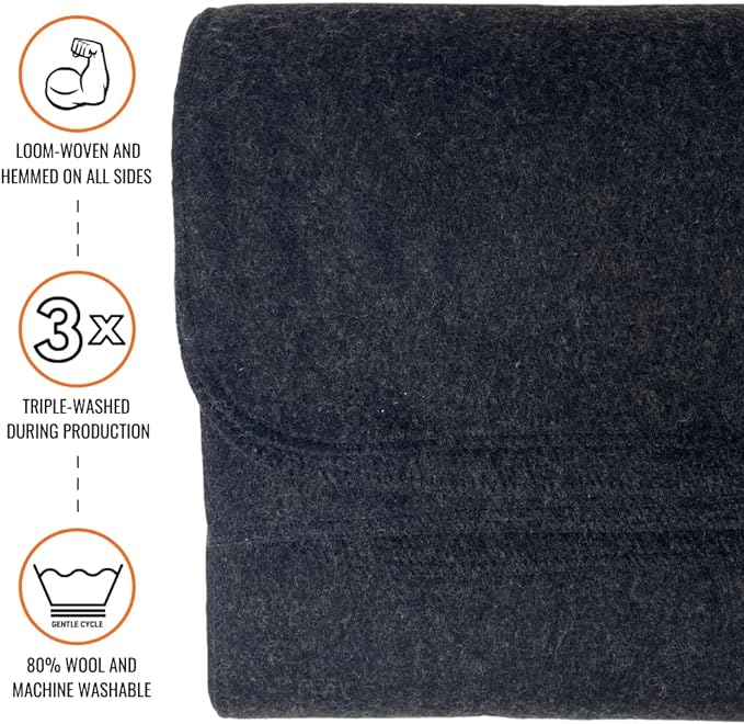 Arcturus Military Wool Blanket - Warm, Thick, Washable - Great for Outdoors, Camping, Stadium Blanket, Picnics, Travel - Car & Bushcraft Survival Kits, Large 64in x 88in 4.5 lb