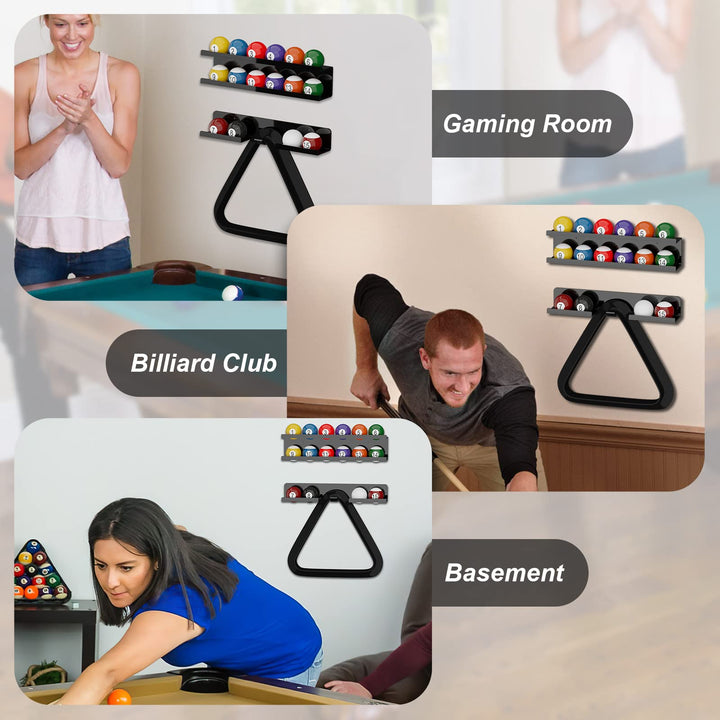 Cosmos Acrylic Billiard Ball Storage Shelf Set Pool Ball Wall Mount Rack Pool Accessory Wall Holder for 16 Balls Billiard Pool Ball Cue Ball Billiard Ball Rack in Billiard Room Bar (Solid Black)