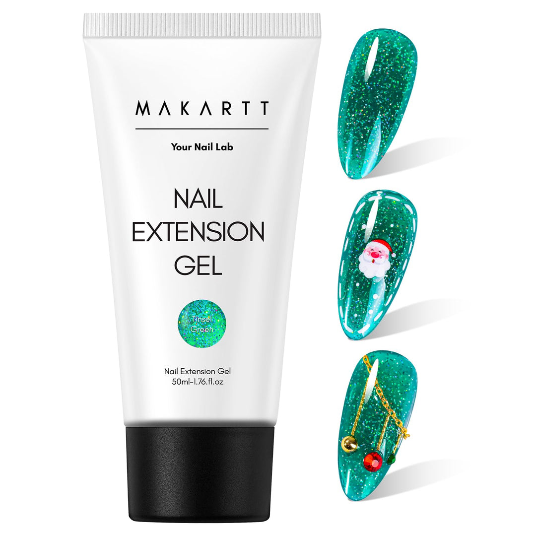 Makartt Poly Nail Gel：Builder for Extension Strengthener, Glitter Green, 50 ML Strong Enhancement Manicure Supplies,Long-Lasting and Easy to Use-Tinsel Green