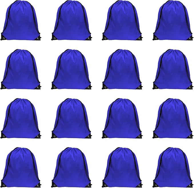 GoodtoU Drawstring Backpacks, Drawstring Bags Bulk Nylon Backpack Draw String Back Bag Cinch Sack Drawstring Gym Bag Drawstring Backpack for Sport, Traveling, Team (Blue, 16Pcs)