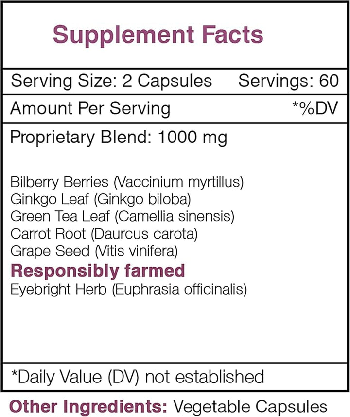 Secrets of the Tribe Falcon Eye 120 Capsules, 1000 mg, Bilberry, Eyebright, Ginkgo, Green Tea, Carrot, Grape. Healthy Vision Support (120 Capsules)