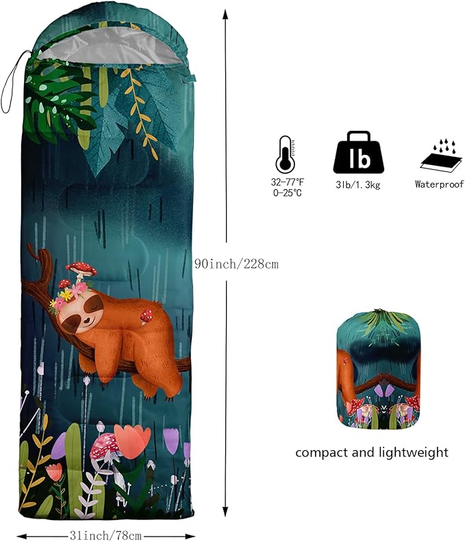 AILONEN Cartoon Fox Camping Sleeping Bag for Boys Girls Adults,Lightweight & Waterproof,3 Season Warm & Cold Weather,Portable,Kawaii Fox Printed Sleeping Bag,Traveling,Camping,Hiking