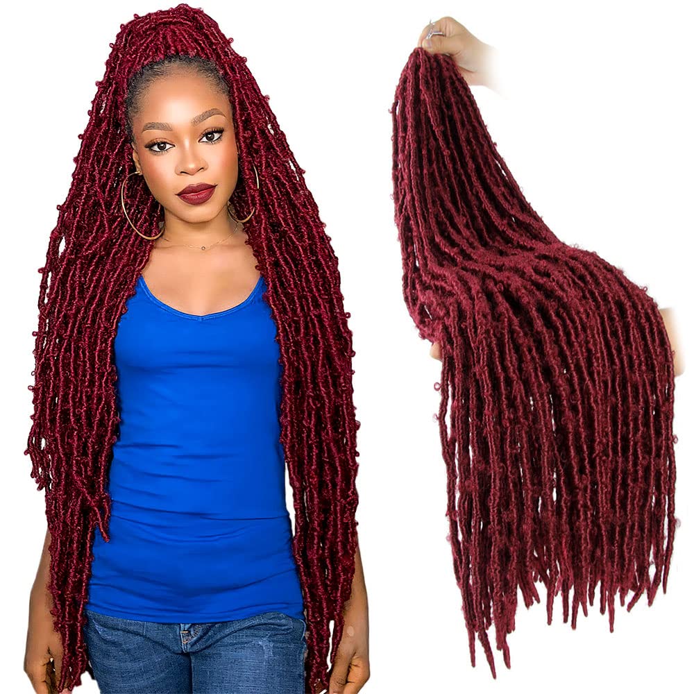 30 Inch Light Weight Butterfly Locs Crochet Hair 8 Packs Long Burgundy Distressed Butterfly Faux Locs Crochet Hair, 118#