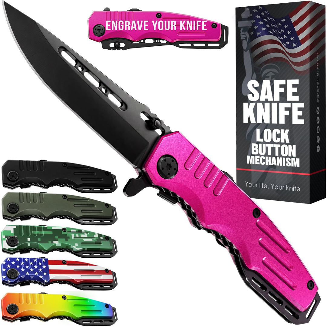 Spring Assisted Pink Knife - Pocket Knife for Women - Self Defense Knife for Women - Pink Knives - Cute Womens Girl Knife - Womens Folding Knife - Hot Pink Pocket Knife - Mothers Day Gift - 6681 P