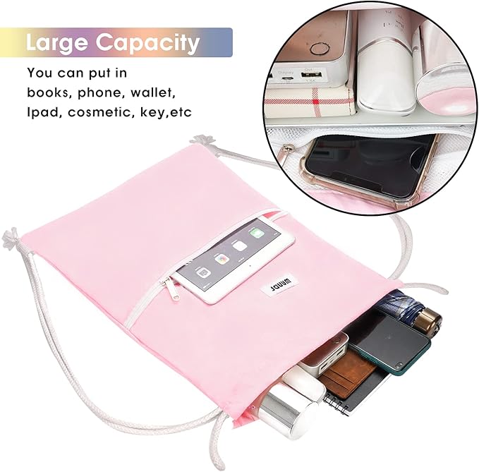 WANDF Drawstring Backpack String Bag Sackpack Cinch Water Resistant Nylon for Sport Yoga Gym Shopping (Light Pink)