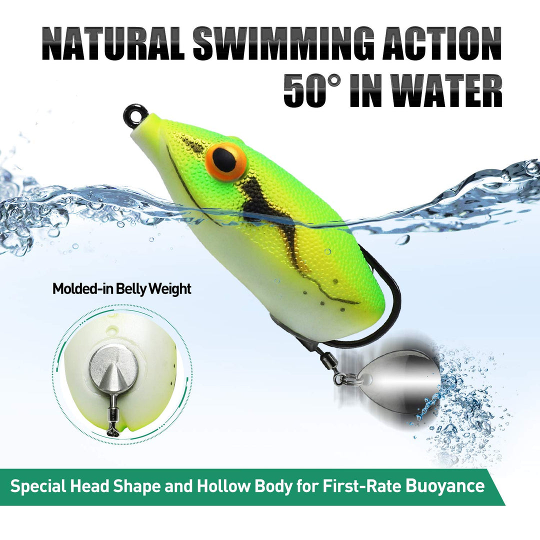 TRUSCEND Topwater Bass Fishing Frog Lures with Weedless Hooks, Floating Soft Frog Baits with Super Spoon/Anti-sticked SBS Skirt, Japan Formula