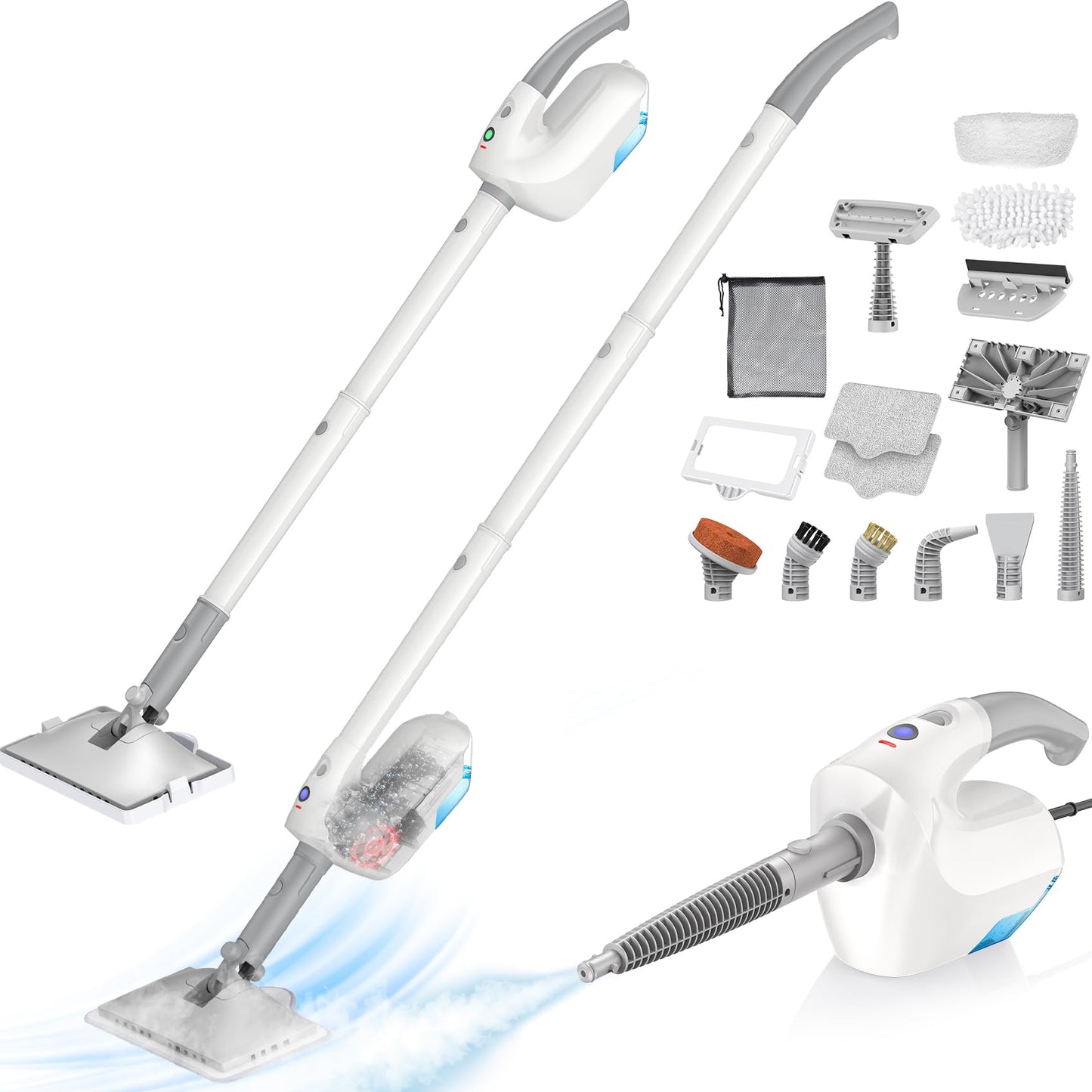10-in-1 Steam Mop with Detachable Handheld Steamer, Multi & Up Steamer for Cleaning with 350ml Tank,10s Heat-Up, 7M Cord, 120℃ 1300W Powerful Floor Steam Mop for Hardwood Floors, Grout, Carpet