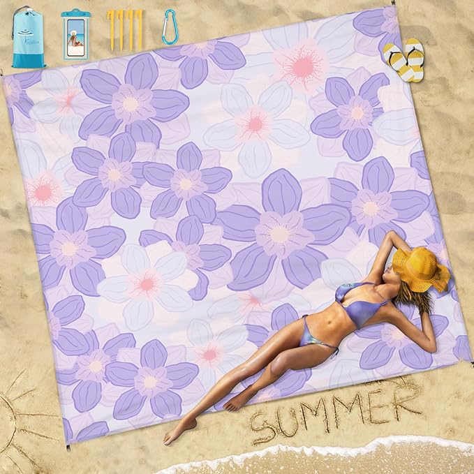 Beach Blanket Sandproof Waterproof 78''×110'' 1-7Adults Oversized,Compact Lightweight Durable Beach Mat for Travel Camping Hiking Picnic Blanket