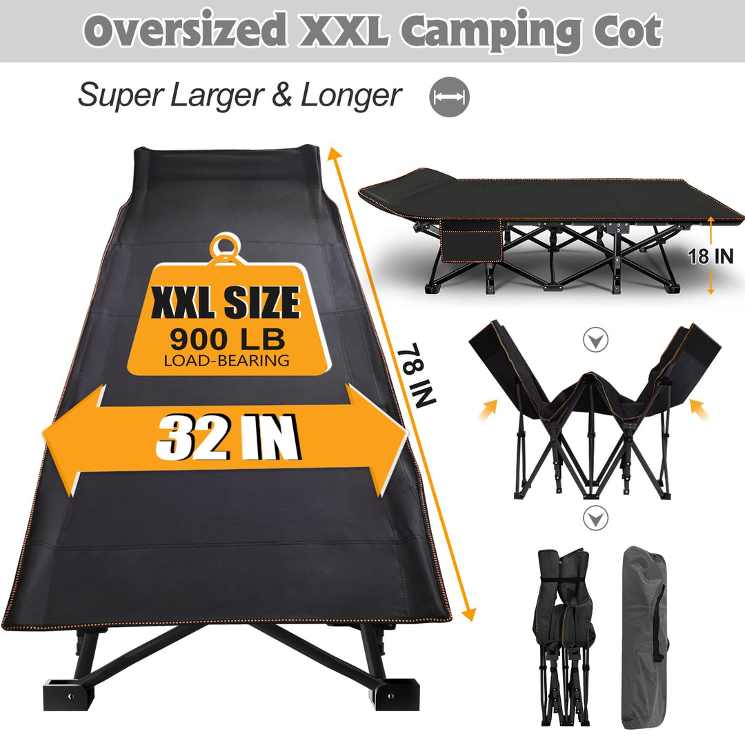 ABORON 2Pack Oversized XXL Folding Camping Cot W/Mat for Adults, 78" L x 32" W x 18" H,Heavy Duty Outdoor Bed with Carry Bag,1200 D Layer Oxford Travel Camp Cots