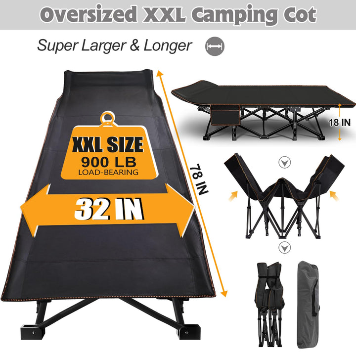 ABORON 2Pack Oversized XXL Folding Camping Cot W/Mat for Adults, 78" L x 32" W x 18" H,Heavy Duty Outdoor Bed with Carry Bag,1200 D Layer Oxford Travel Camp Cots