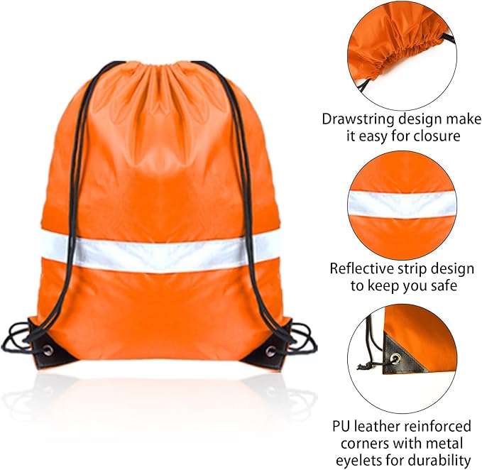 Drawstring Backpack with Reflective Strip, Bulk String Bag Cinch Sack for Gym, Sport, Travel (16Pcs, Orange)