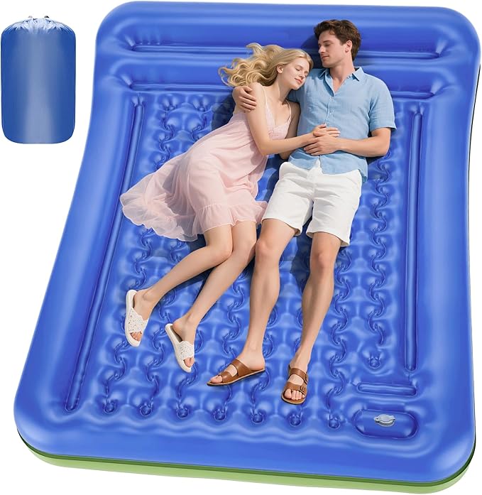 5-Inch Thick Double Sleeping Pad for Camping - Self-Inflating 2 Person Camping Mattress with Built-in Foot Pump, Insulated Inflatable Camping Mat for Backpacking, Hiking, Tents & Winter