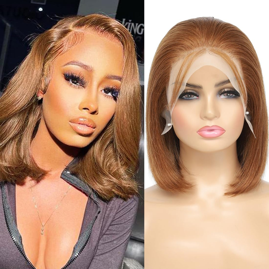 Utide Chocolate Brown Bob Wig Human Hair Straight Bob Wig 14 Inch 13X4 Hd Transparent Lace Frontal Wig Bob Wigs Human Hair Pre P