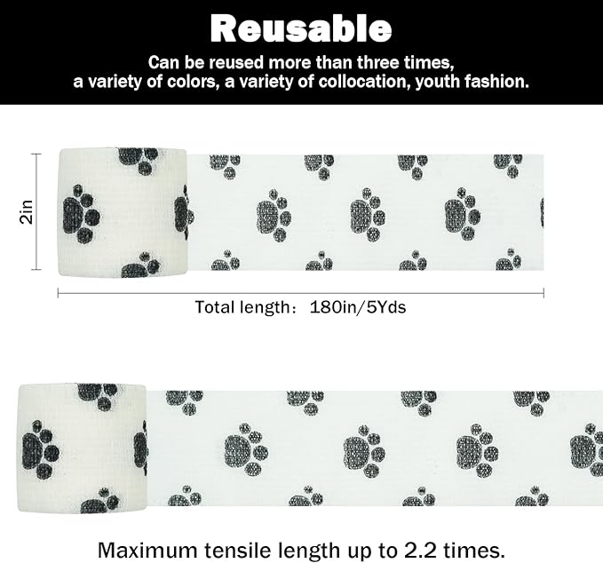 Bandages First Aid Tape Cohesive Bandage First Aid Bandages Cohesive Wrap Adhesive Bandage Self Adherent Cohesive Wrap Bandages Colorful Bandages (Mix Footprint, 2-Inch)
