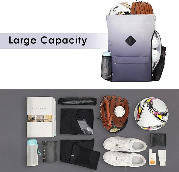 WANDF Drawstring Backpack Sports Gym Bag with Shoes Compartment, Water-Resistant String Backpack Cinch Bag for Women Men (Grey Gradient)