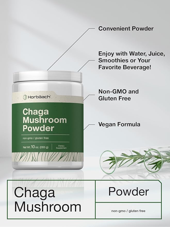 Horbäach Chaga Mushroom Powder | 10 Ounce | Vegan, Non-GMO & Gluten Free Supplement