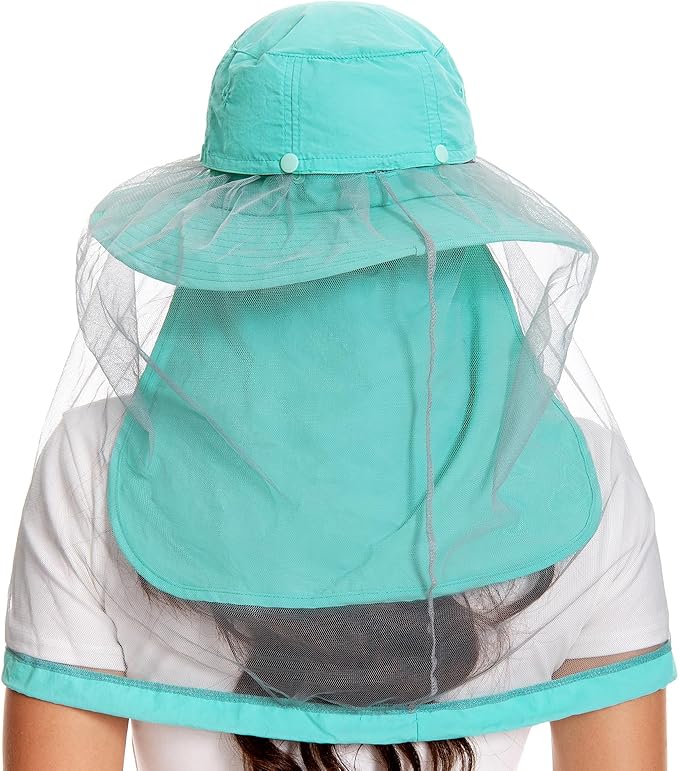 BASSDASH UPF 50+ Mosquito Sun Hat with Hidden Head Net and Neck Flap for Men Women Outdoor Fishing Hiking Camping FH16