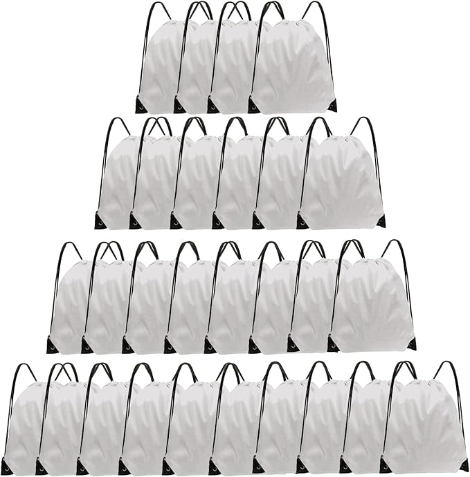 Drawstring Backpack Bulk 28 PCS Drawstring Bags String Backpack Cinch Bag Sackpack for Men Women Gym (White)