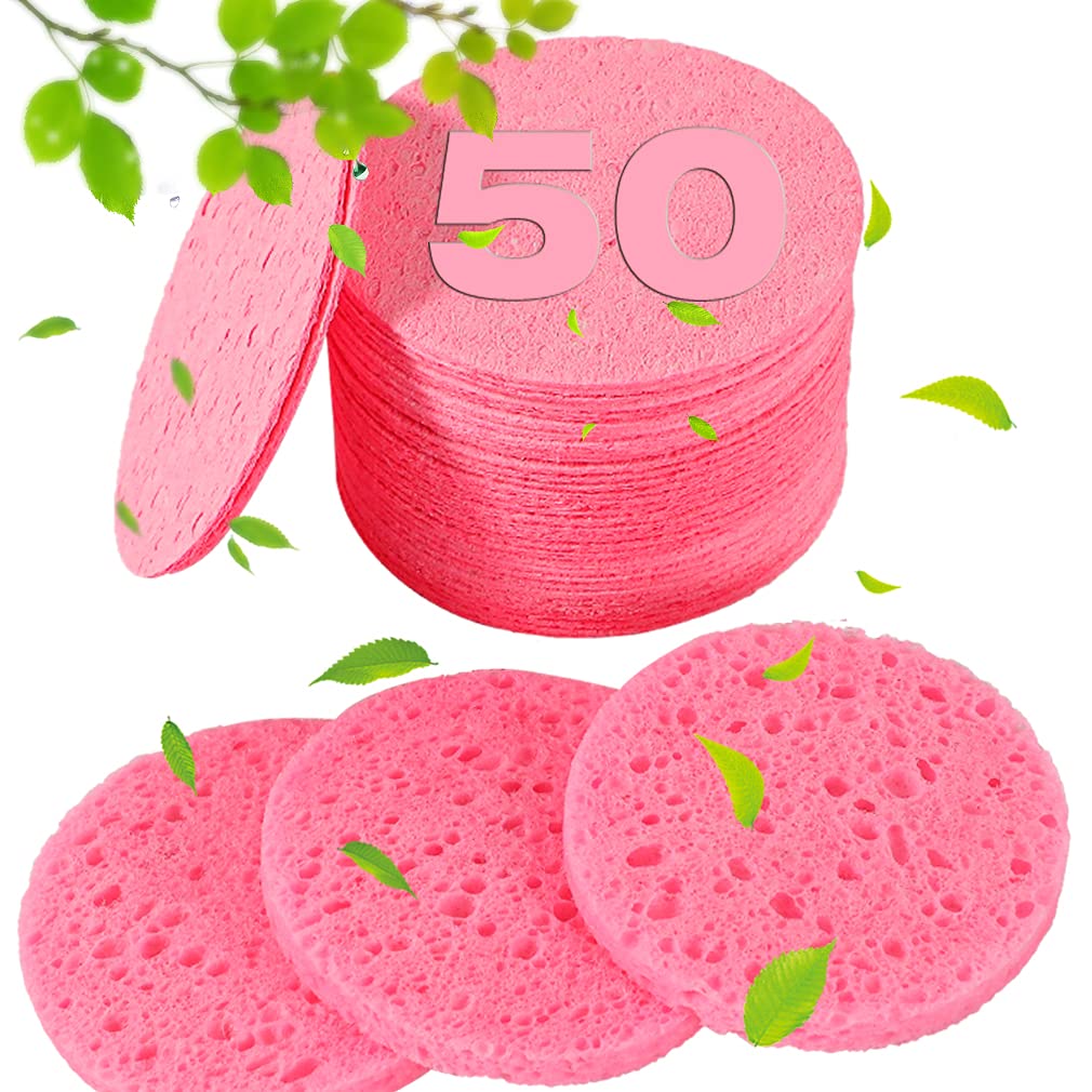 50-Count Compressed Facial Sponges For Estheticians- 100% Natural Cellulose Professional Cosmetic Spa Sponges For Face Cleansing