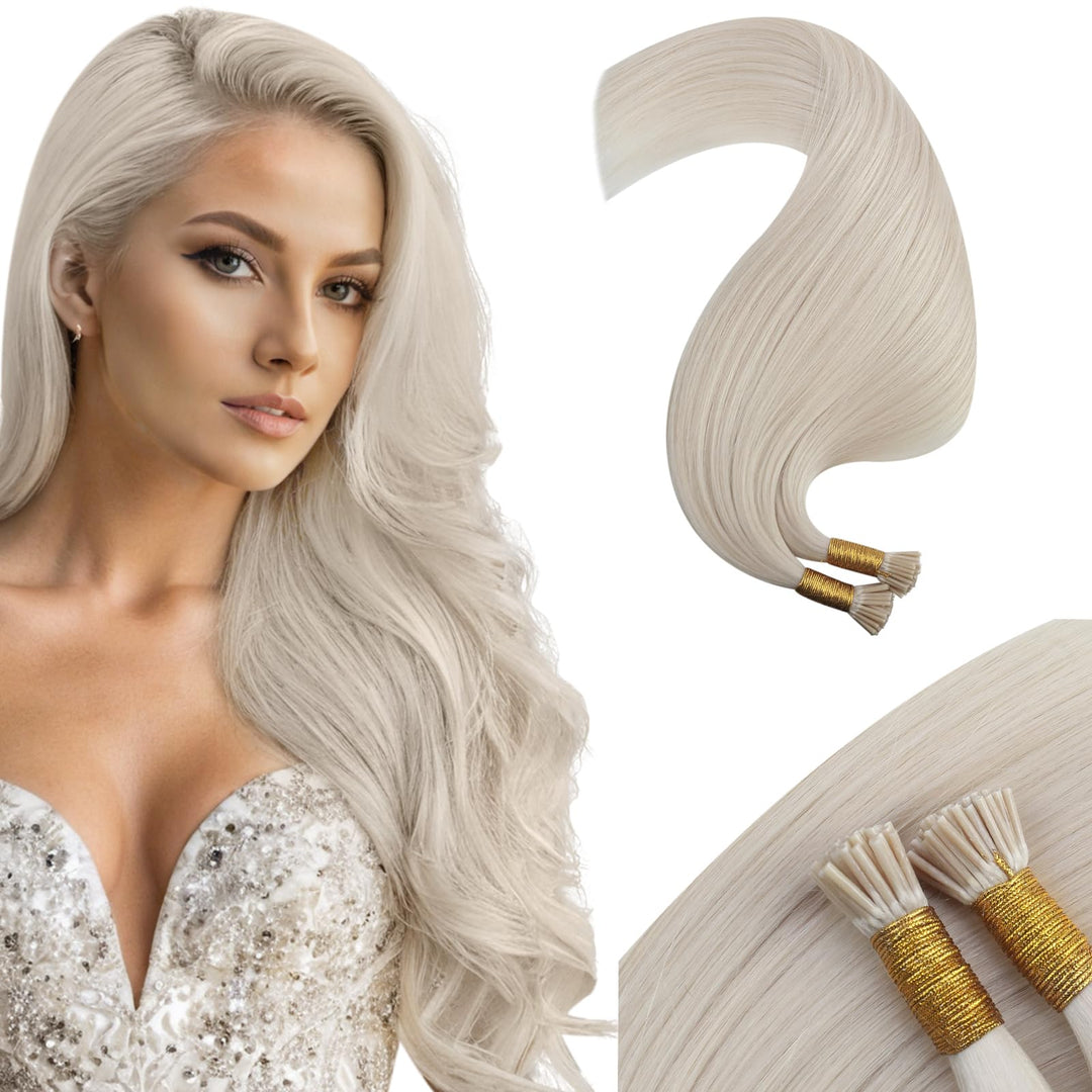 Moresoo I Tip Hair Extensions Human Hair White Blonde Hair Extensions I Tip Real Human Hair 22 Inch Long Straight Itip Hair Exte