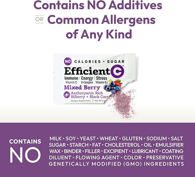 ANDREW LESSMAN Efficient C Mixed Berry 30 Packets - Immune, Energy, Stress and Eye Health Support. Reinvention of The Vitamin C Drink. No Calories. No Sugar. No Carbs. Easy to Mix.