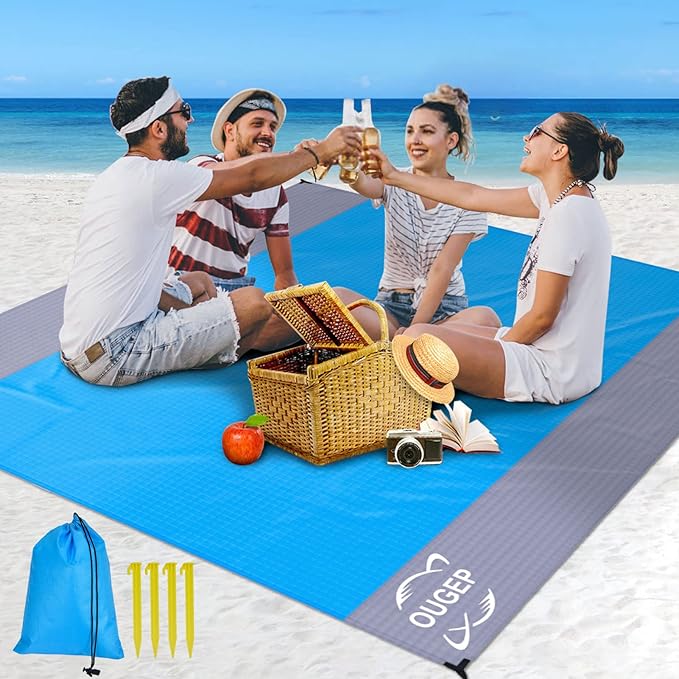 Beach Blanket, Beach Mat Sand Free Waterproof 79" X 83" Suitable for 4-7 Adults, Waterproof Lightweight Picnic Blankets for Travel, Camping, Hiking