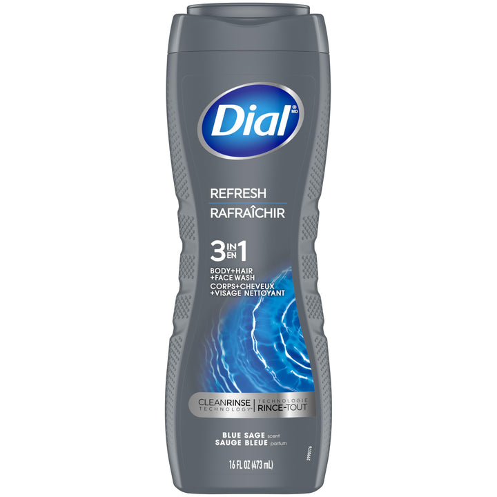Dial Men 3in1 Body, Hair and Face Wash, Hydro Fresh, 16 fl oz, Pack of 6