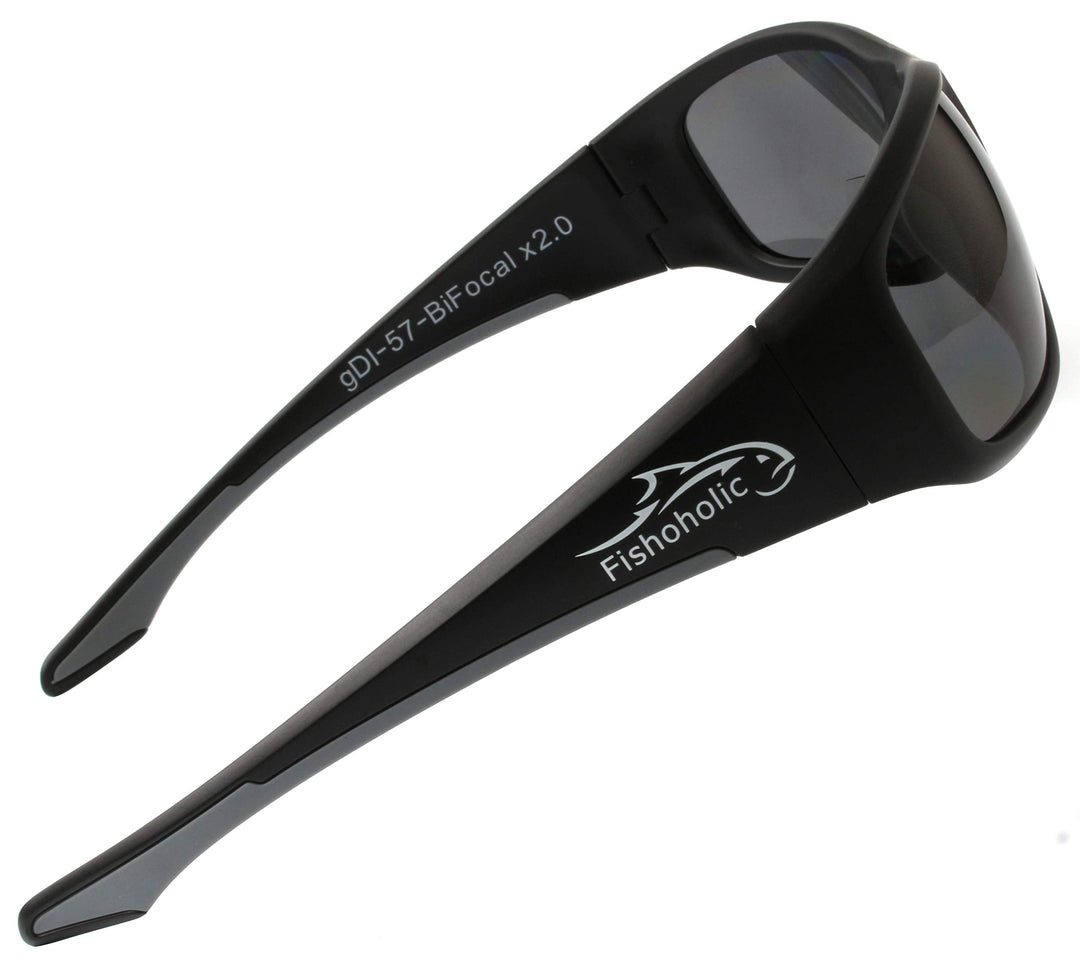 Fishoholic BiFocal - x1.5 x2.0 x2.5 (Reader) Magnification - Polarized Bi-Focal Fishing Sunglasses - UV400 Great Fishing Gift (Vx2.0-MB-MB-gry)