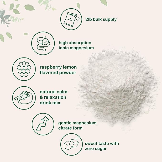 MiracleMag Calm Magnesium Powder, 2lbs | Magnesium Citrate Supplement | Sweet Raspberry Lemon Flavored | Calm & Relaxation Mineral Support | Easily Absorbed Ionic Form | Non-GMO, Vegan, Sugar Free