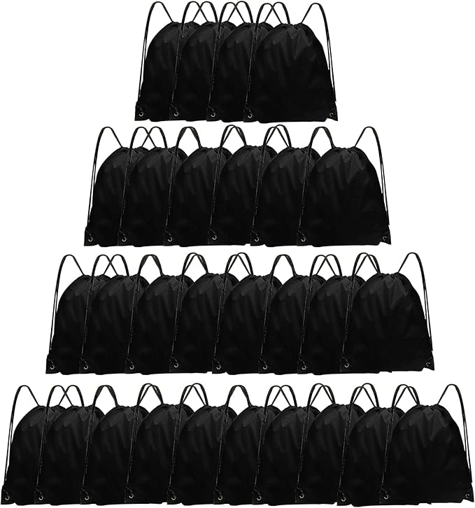 Black Drawstring Bags 28 PCS Drawstring Backpack Bulk String Backpack Cinch Bag Sackpack for Men Women Gym (Black)