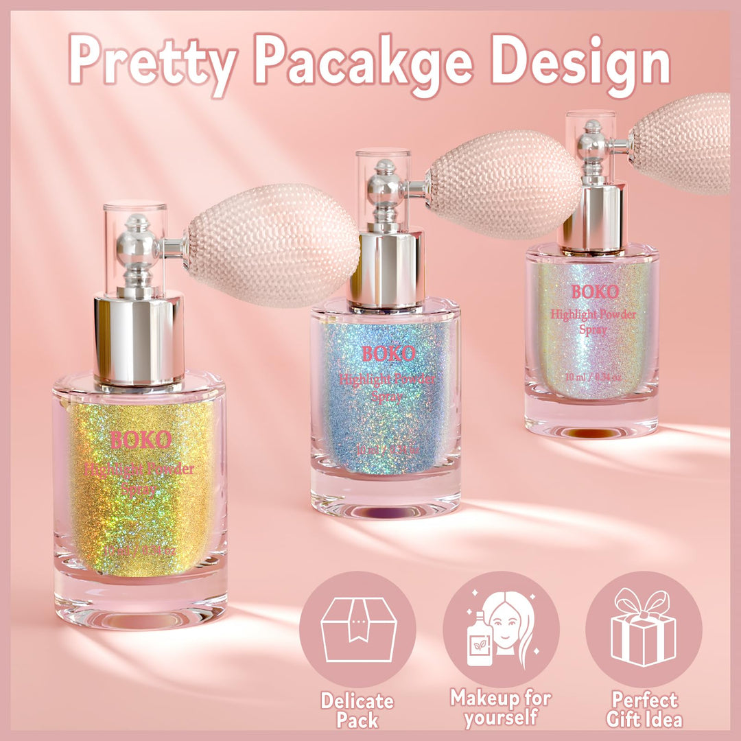 Boko Body Glitter Spray, Holographic Gold Glitter Spray for Body Face Hair Nail Clothes, Hair Glitter Spray Body Shimmer Powder for Highlighter Makeup Mardi Gras Concert Party Rave Accessories