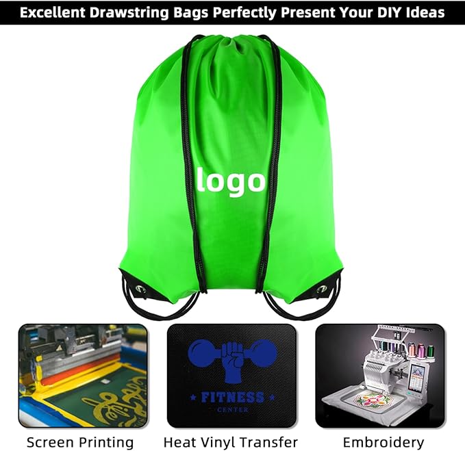GoodtoU Drawstring Bags, Nylon Backpacks - Draw String Gym Bags for Sport, Traveling, Team (Green, 128Pcs)