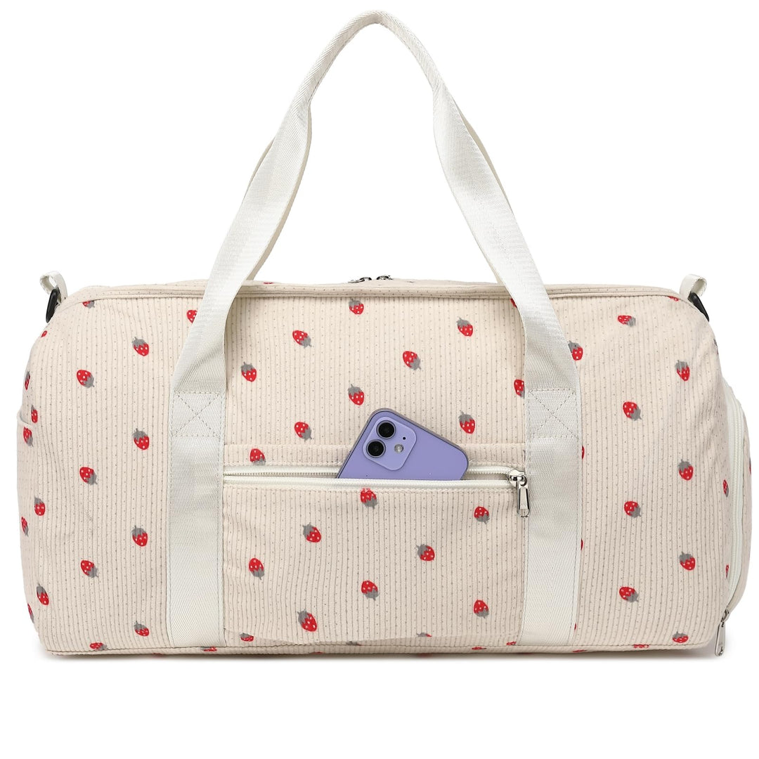 BLUBOON Duffle Bag Girls Kids Cute Gym Bag with Shoes Compartment & Wet Separation Waterproof Sports Overnight Travel Bag(Corduroy Strawberry)