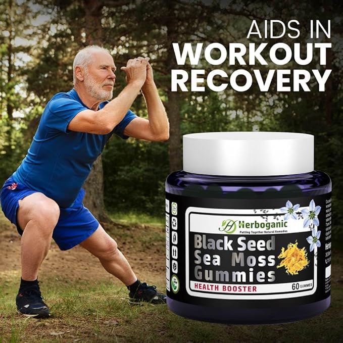 Black Seed Sea Moss Gummies - Natural Dietary and Herbal Supplement for Skin and Energy Support with Sea Moss, Boost Immune System - 60 Gummies