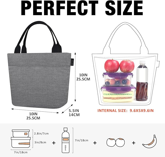 Aosbos Lunch Box for Women Lunch Bags for Adult Lunch Tote Bag Soft Cooler Bag Insulated Lunchbag Lunch Pail Lunch Kit Travel Tote Meal Prep Bento Bag Loncheras Para Mujer, Grey