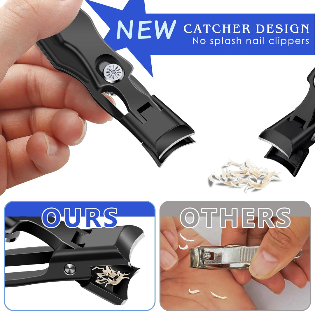 German Nail Clippers for Men with Catcher, Heavy Duty Toe Nail Clippers for Thick Nails Seniors, Portable Ultra Sharp Fingernail Clippers with Wide Mouth, Anti Splash Stainless Steel Nail Cutters