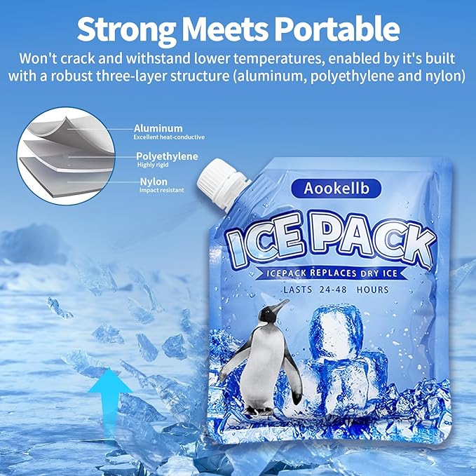 2025 Reusable Ice Packs for Cooler, Aookellb 5 Pack Long Lasting Gel Freezer Packs for Coolers, Cold Packs for Cooler Bag Backpacks, Lunch Box, Cooler Bag, Keeps Food Cold Fresh