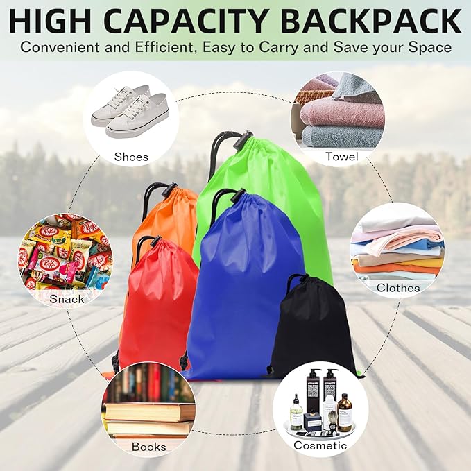 iMucci Upgrade Waterproof Drawstring Bag Sack Nylon Bag Ditty Bag for Gym Traveling, Hiking, Yoga, Shopping