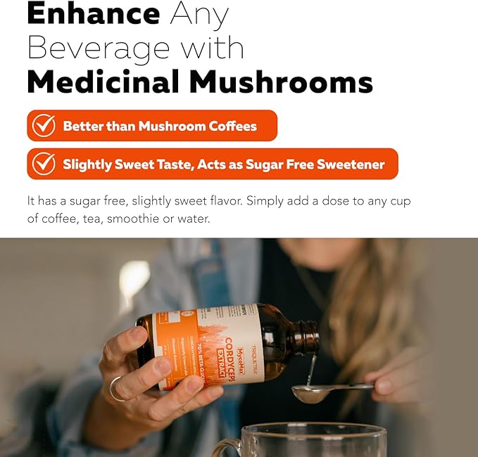 Organic Cordyceps Mushroom Extract - 70% Beta Glucans - Highest Active Nutrient Levels, Max Potency Cordyceps Tincuture, US Grown + Ultrasonic Extraction - Performance, Immunity and Energy - 8 oz.