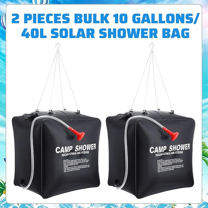 Retisee 10 Gallons/ 40L Solar Camping Showers with Hot Water Portable Camping Shower Bag with Removable Hose Nylon Ropes for Outdoor Hiking Climbing Traveling