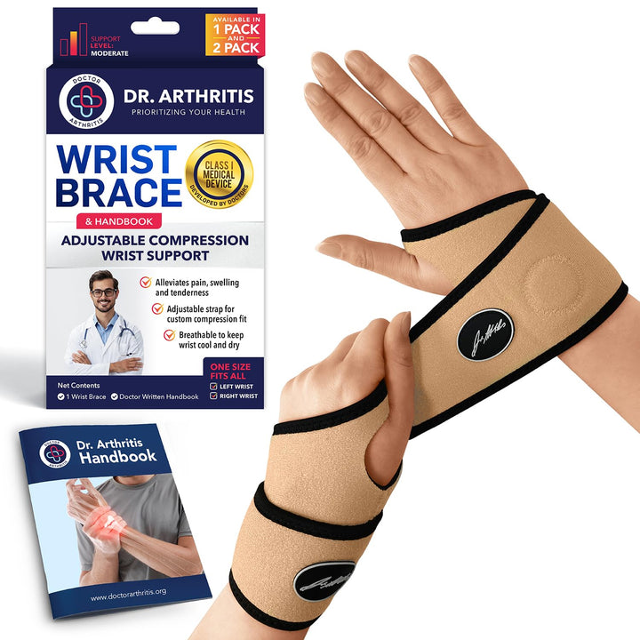 Dr. Arthritis Doctor Developed Comfy, Lightweight, Wrist Support-Strap-Brace-Hand Support, for Both Right and Left Hand, for Men and Women (Nude, 2 Pack)