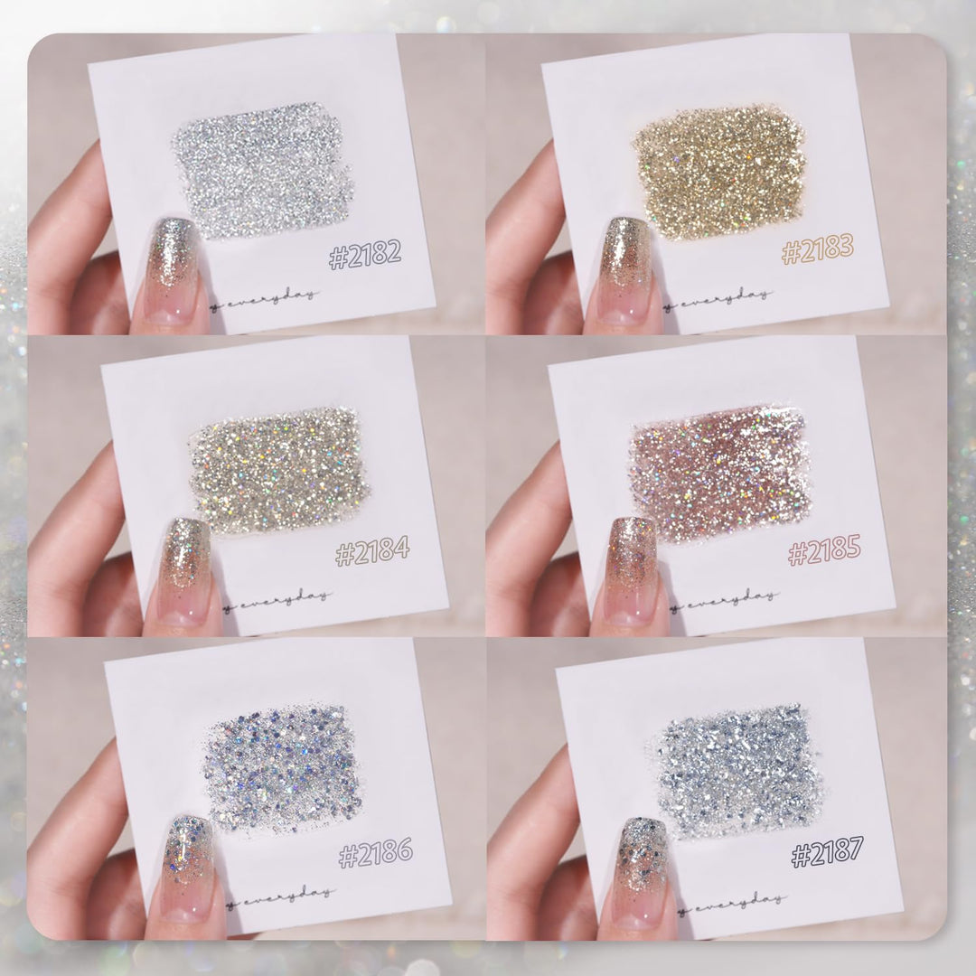 GAOY Reflective Glitter Gel Nail Polish Set, 6 Colors Holographic Sparkle Silver Gold, Soak Off UV Light Cure Gel Polish for Salon and Nail Art DIY at Home, Glitter Collection