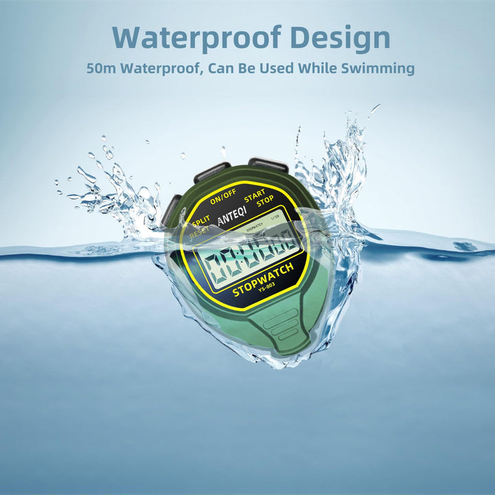 ANTEQI Waterproof Stopwatch, Large Display Simple Silent Stop Watch Timer with ON/Off Function No Clock No Calendar No Alarm Basic Operation for Sports Coaches Swimming Running Training, Green