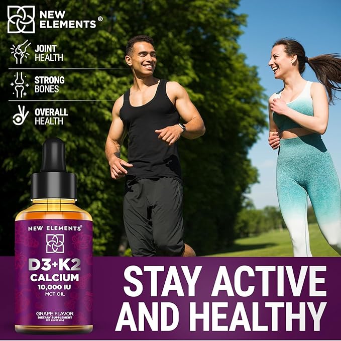 [2 𝐏𝐚𝐜𝐤] Liquid Vitamin D3 K2 Drops with Calcium for Adults | Vitamin D3 10,000 IU | D3 K2 with Calcium for Bone Health & Immunity Support | Joint Health Supplement | Non-GMO | Vegan