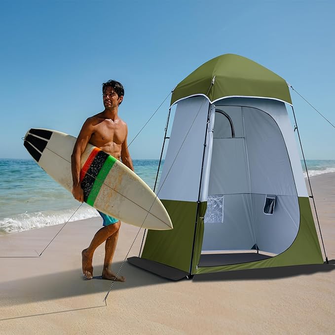 Camping Shower Tent, Oversize Pop Up Changing Tent, Portable Outdoor Bathroom Toilet Tent with Floor, Easy Set Up Privacy Shelter for Dressing, Hiking, Fishing, UPF50+