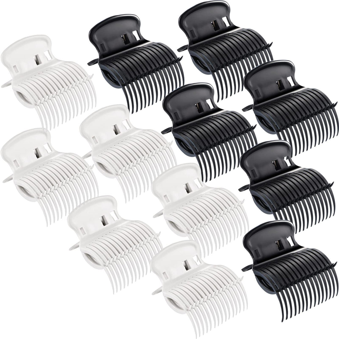 12 Pieces Hot Roller Clips Hair Curler Claw Clips Replacement Roller Clips For Women Girls Hair Section Styling (White,Black)