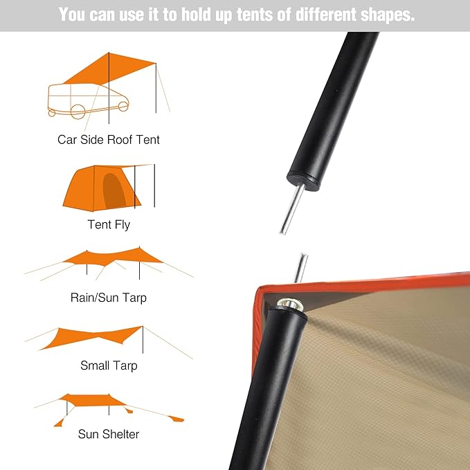 REDCAMP Adjustable Telescoping Tarp Poles Set of 2, Multifunction & Lightweight Tent Poles for Canopy Awning Replacement